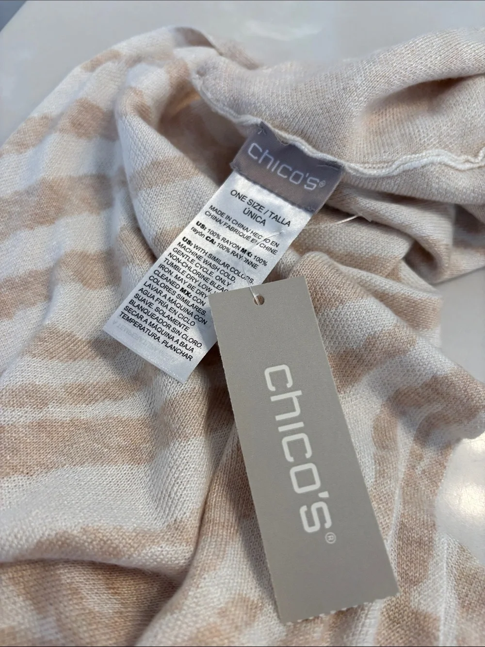 Chico's NWT Tiger Knit Infinity Scarf in Beige & Cream
